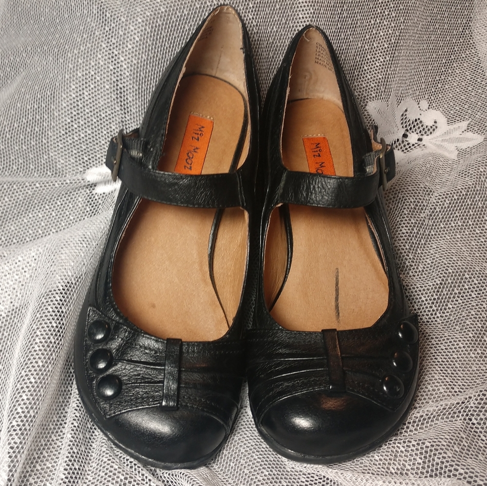 Miz Mooz Charlotte Black Leather Mary Jane Heels